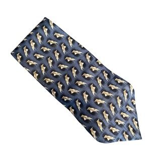 Stanford 100% Silk Men's‎ Necktie Navy Gold Geometric Pattern Made in USA